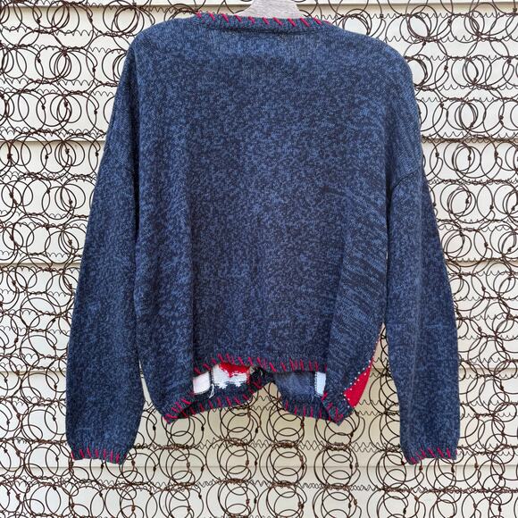 Vintage 90s Knit Hearts Americana Patchwork Sampler Cardigan Sweater XL - Picture 4 of 8